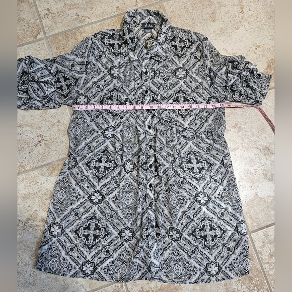 Dots Large Black White Paisley Semi Sheer Button Down Tunic Dress Boho Vintage - Picture 5 of 6